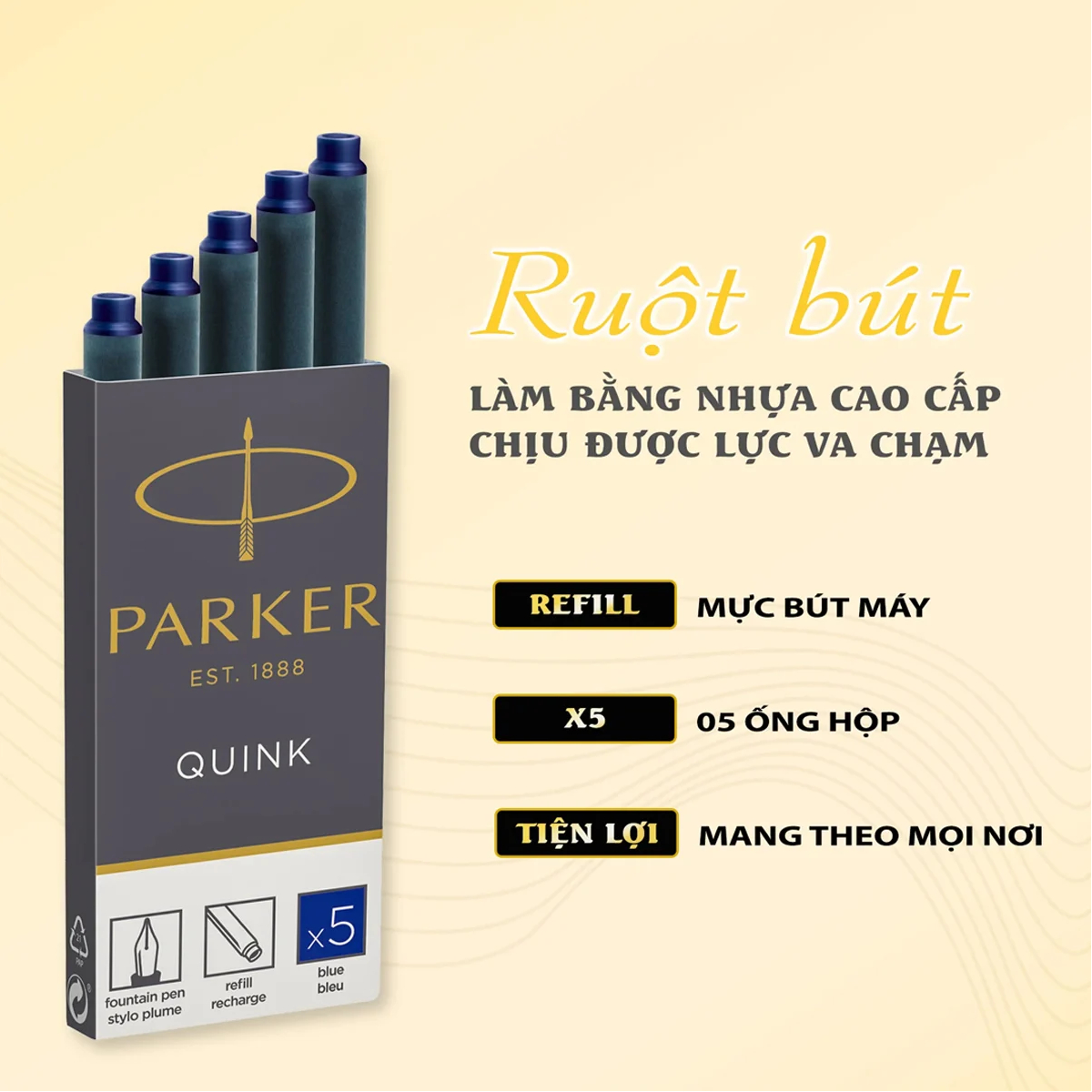 Hộp 5 ống mực bút máy cao cấp Quink Parker